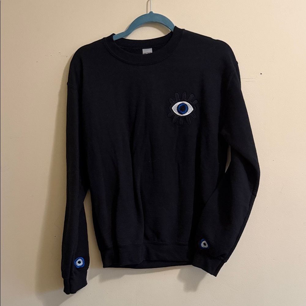 Gildan Black Crewneck Sweatshirt with Blue Eye Embroidery
